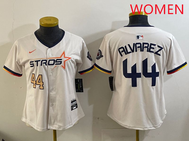Women Houston Astros 44 Alvarez Cream Three generations Joint Name 2025 Nike MLB Jersey style 2